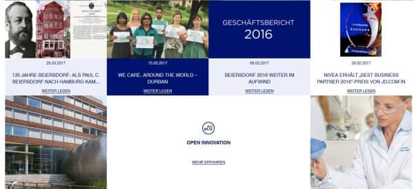 So präsentiert sich das Unternehmen Beiersdorf auf seiner Webseite