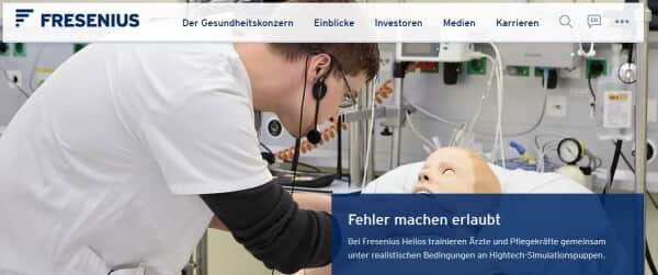 So präsentiert sich das Unternehmen Fresenius im Internet