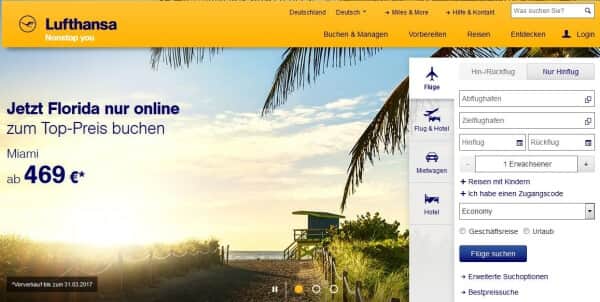 Der Webauftritt von Lufthansa