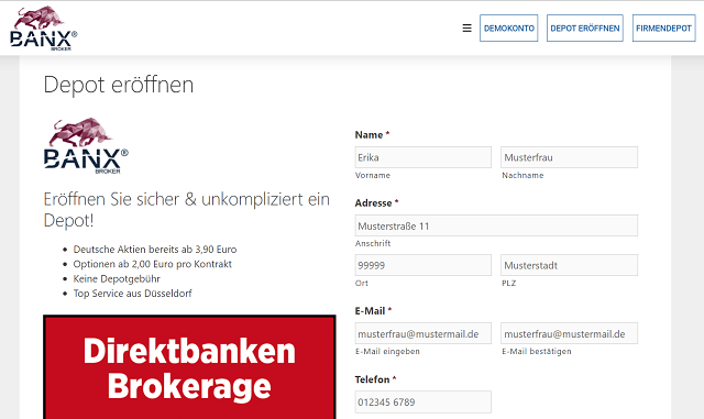 Banx Broker Schritt 1 - BANX Aktiendepot Erfahrungen