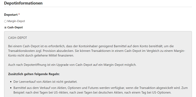Banx Broker Depotinformationen über das Cash-Depot