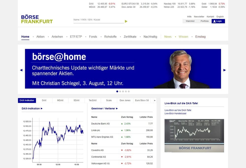 Homepage der Frankfurter Börse - Kosten Aktienkauf