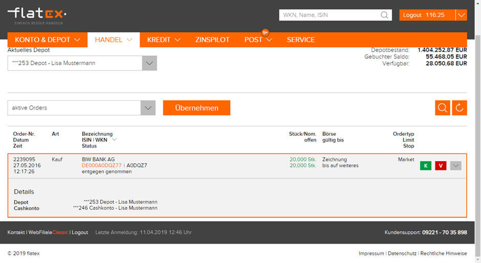 Handelssoftware WebFiliale von flatex