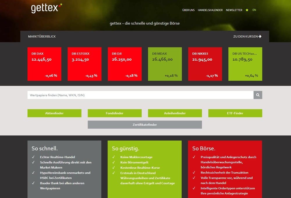 gettex website - Kosten Aktienkauf