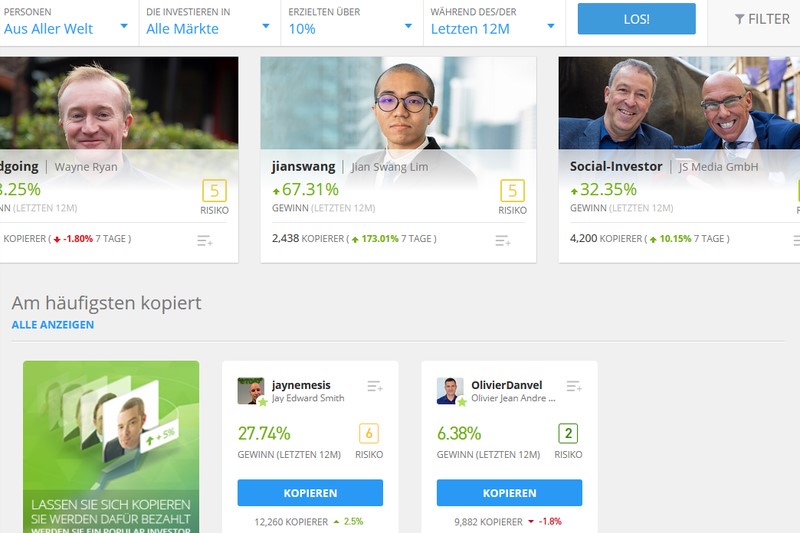 Empfehlungen von erfolgreichen Tradern bei eToro