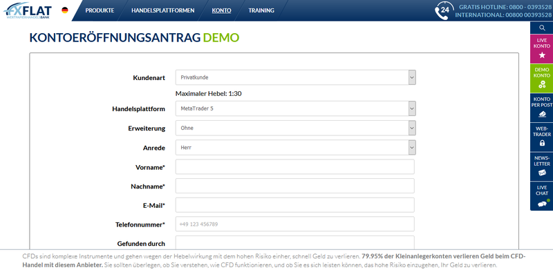 FXFlat Kontoeröffnungsantrag Demokonto