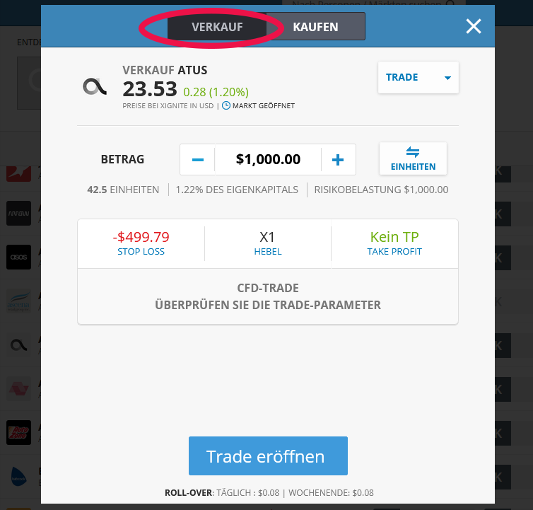 eToro CFD Trade