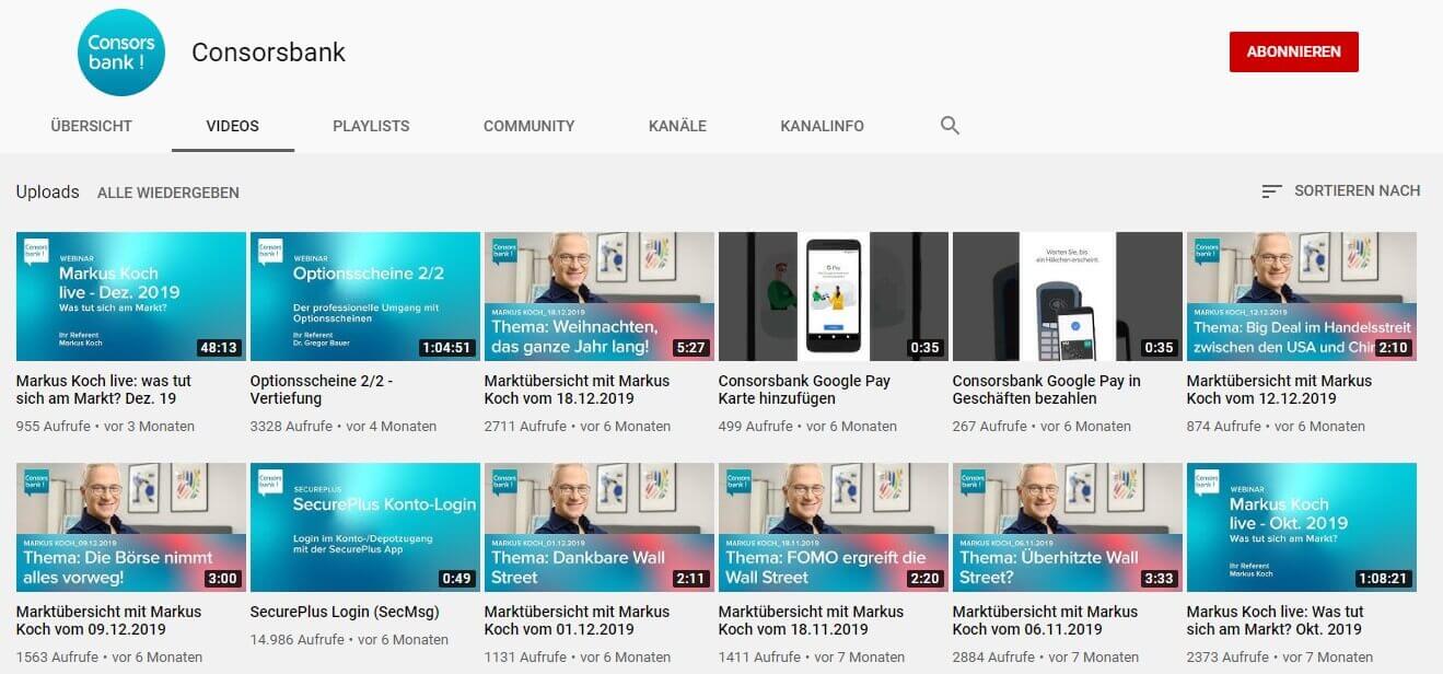 YouTube-Channel der Consorsbank 