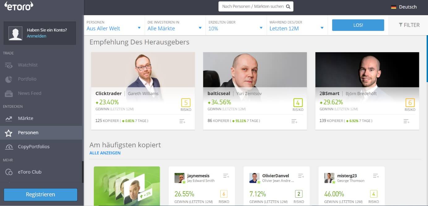 eToro Handelsplattform - Aktiendepots für Anfänger