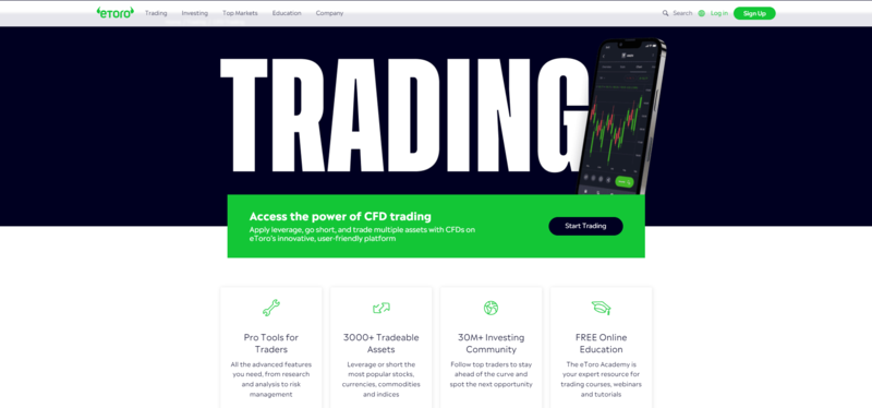 eToro Homepage CFD Trading