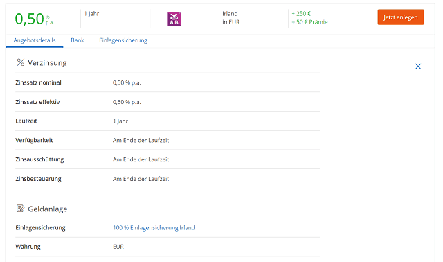 Weltsparen AIB Zins Angebotsdetails
