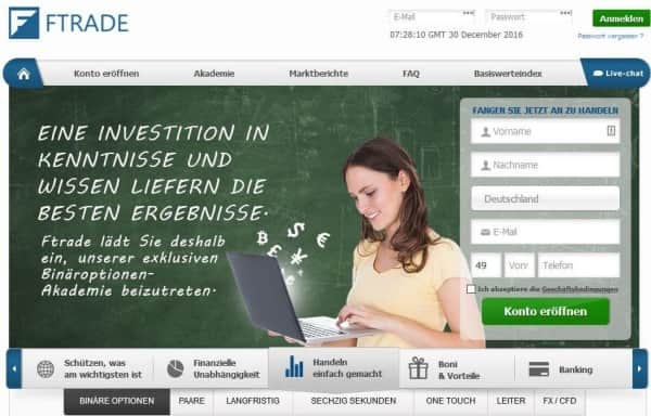 FTrade ist nicht unbedingt der Binäre Optionen Broker, der das umfangreichste Handelsangebot unterbreitet.