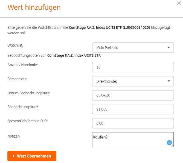 ing watchlist neuer wert - ING-DiBa Musterdepot Erfahrungen