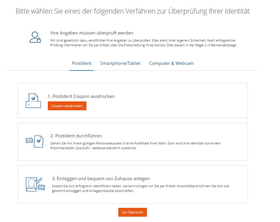 Es werden die Identifizierungsformen PostIdent und VideoIdent über Smartphone, Tablet und PC mit Kamera angeboten. - Weltsparen Geldanlage Erfahrungen