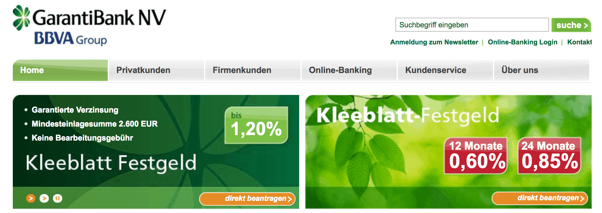 Die Homepage der GarantiBank