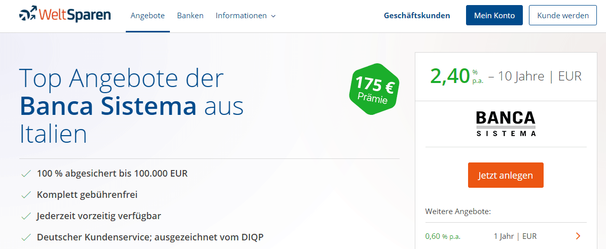 Banca Sistema Festgeld Erfahrungen