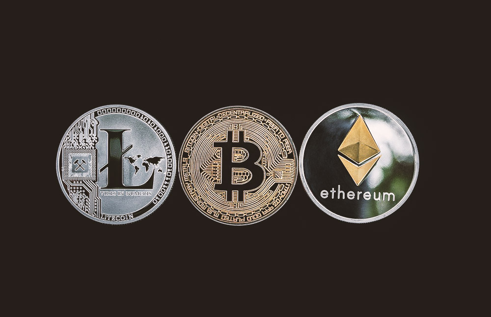 Kryptowährungen Litecoin, Bitcoin und Ethereum