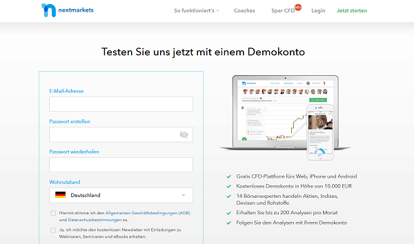 Nextmarkets Demokonto