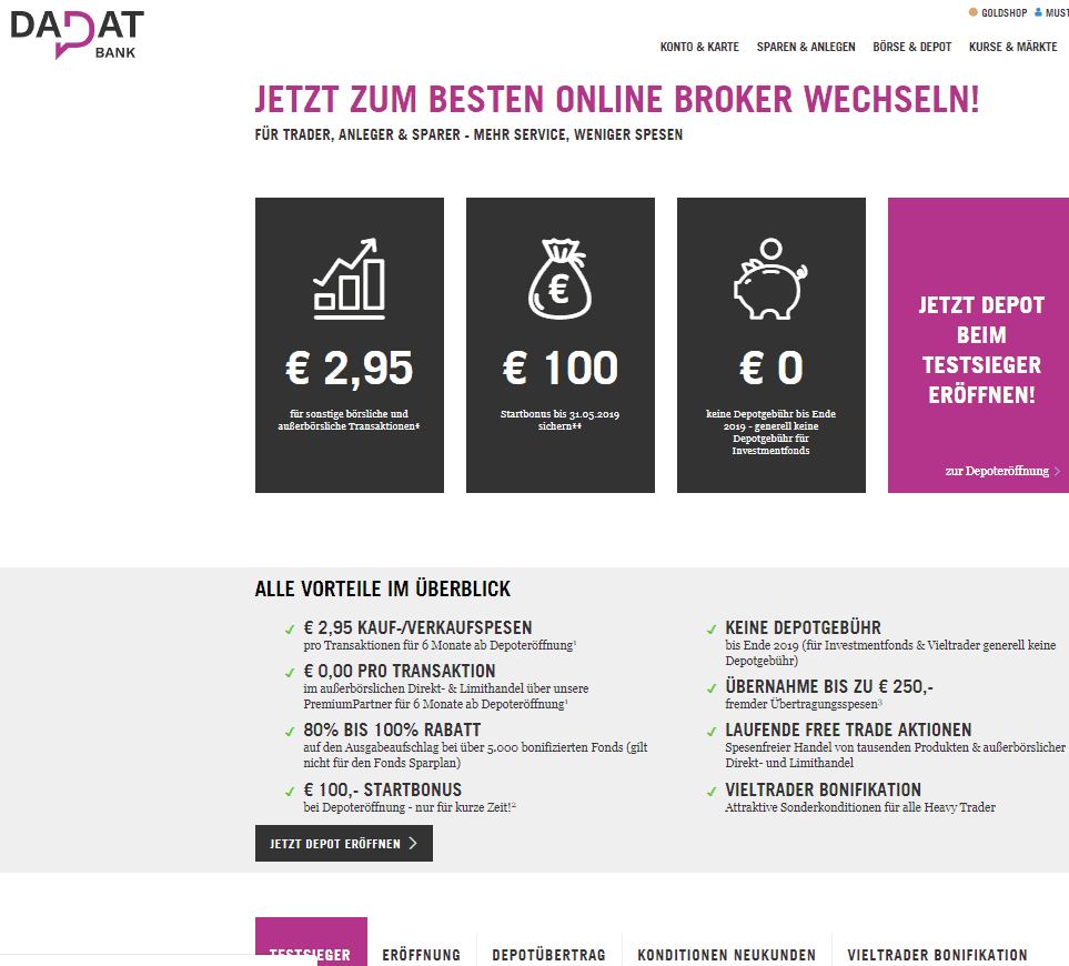 DADAT bank Wechselkonditionen 4.2019