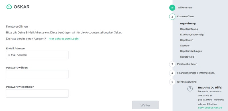 Konto erstellen - Oskar ETF Erfahrungen