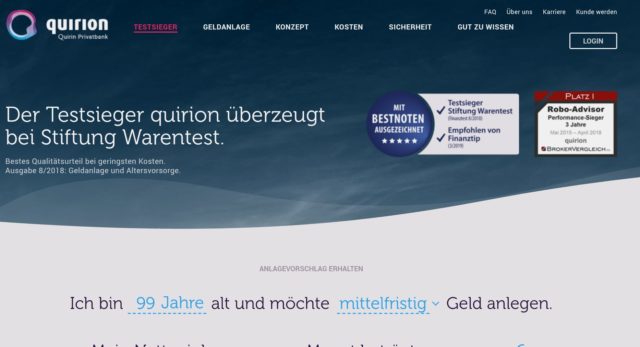 Qualitätssiegel von Stiftung Warentest und Finanztip auf der quirion-Homepage