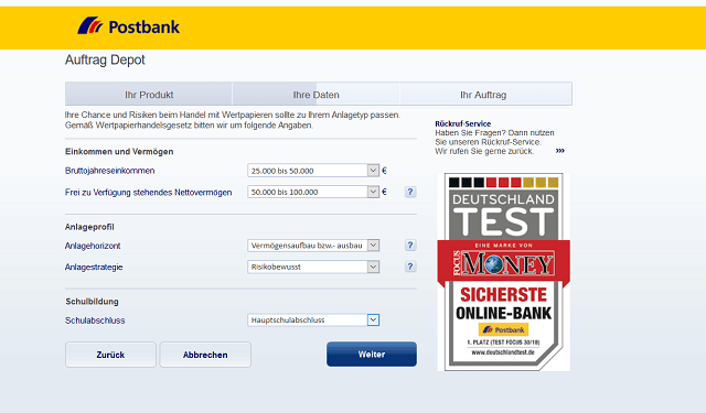 Formular Vermögensabfrage Postbank