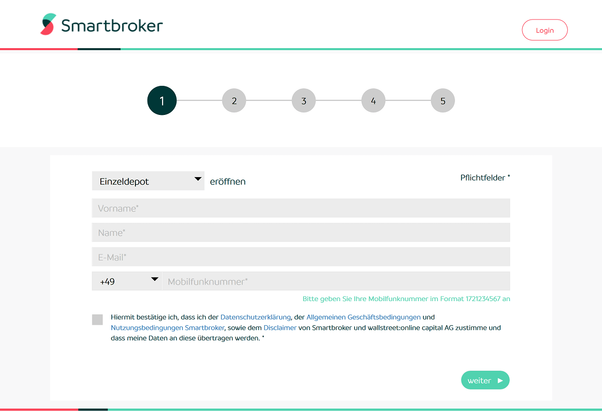 Smartbroker Depot eröffnen: Schritt 1