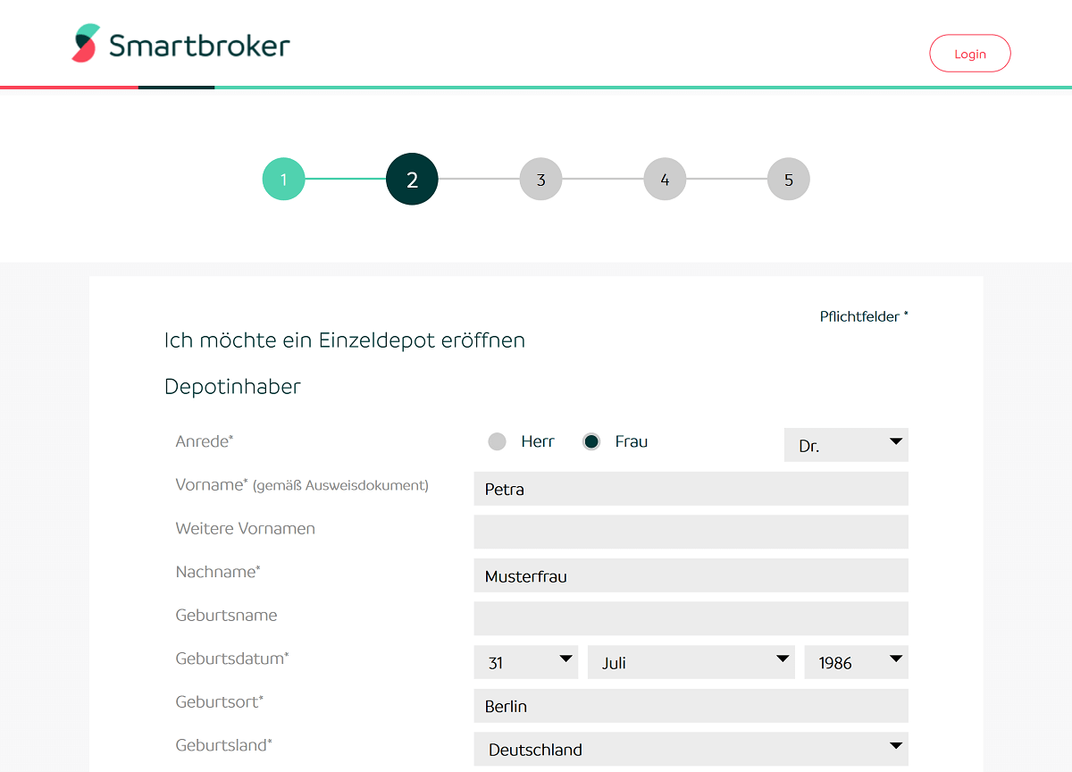 Smartbroker Depot eröffnen: Schritt 2