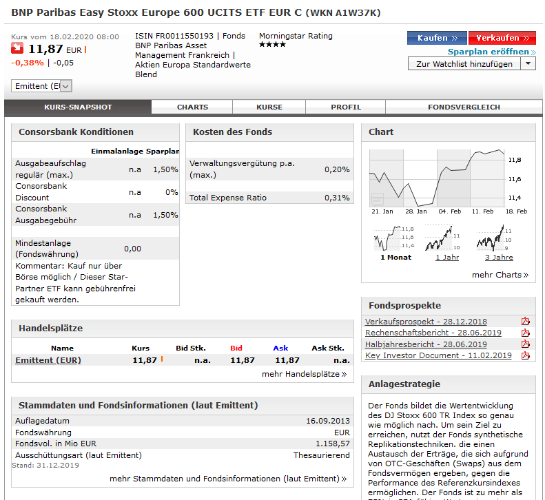 Darstellung des ETF-Sparplans bei der Consorsbank