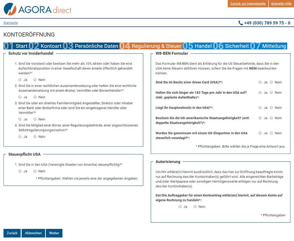 Agora Regulierung und Steuer - AGORA direct Erfahrungen