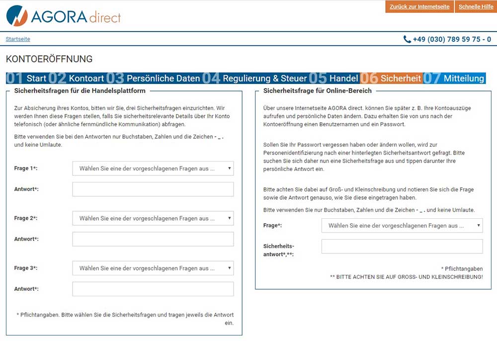 Agora Sicherheitsfragen - AGORA direct Erfahrungen