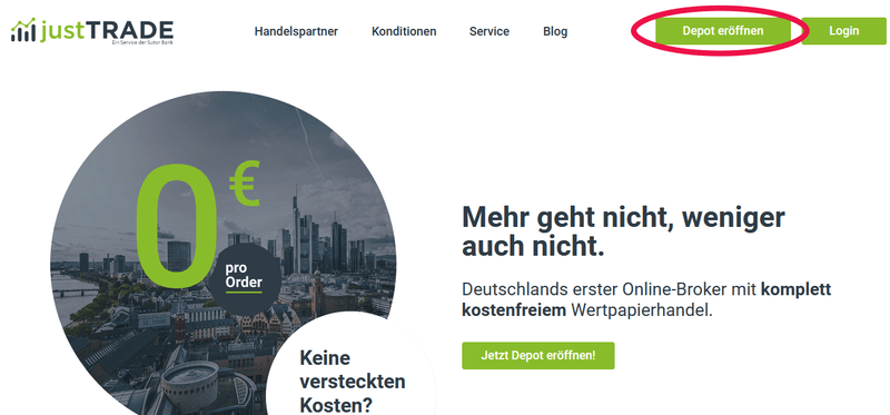 finanzen.net zero Alternative justTrade (Screenshot)