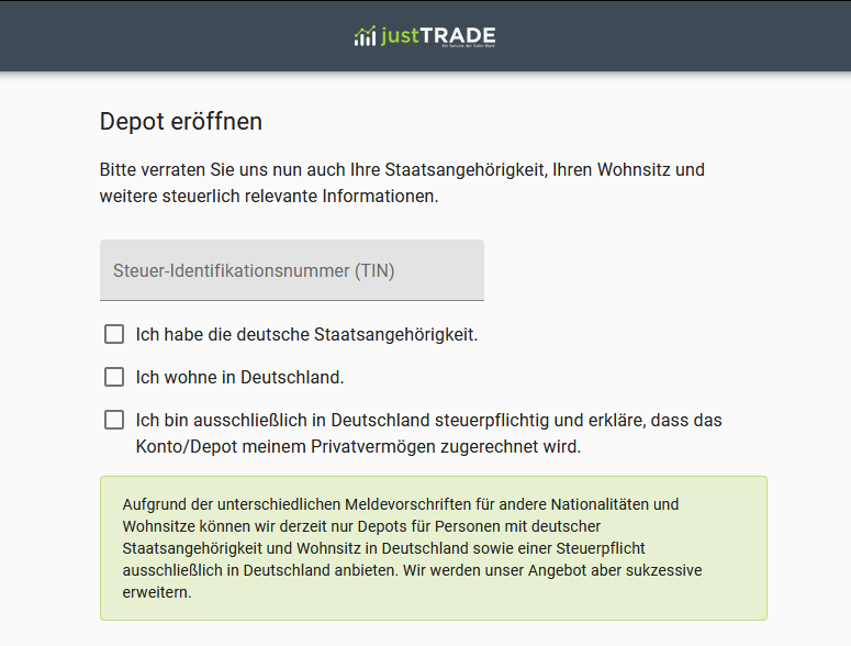 justTRADE Depoteröffnung