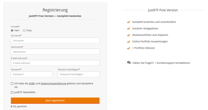 justETF Anmeldeformular