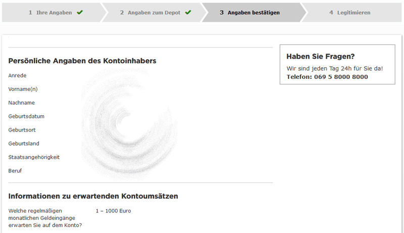 commerzbank depot erfahrungen - Eingabemaske für persönliche Daten des Kontoinhabers