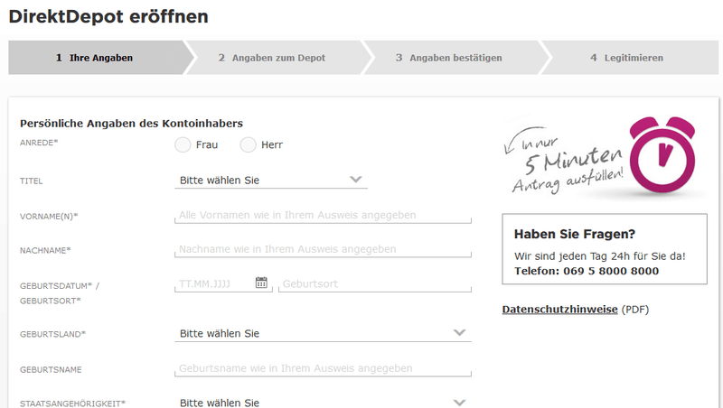 Commerzbank DirektDepot - Online-Formular zur Depoteröffnung