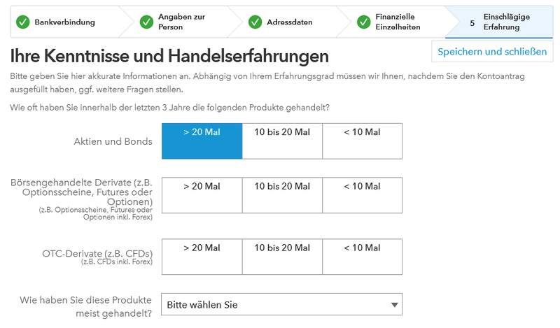 Abfrage der Handelskenntnisse bei IG Broker