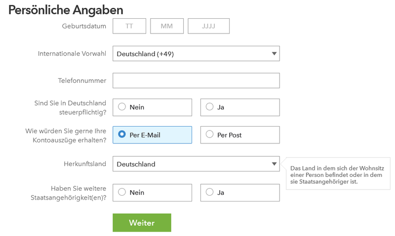 IG Broker Eingabe Persönlicher Daten