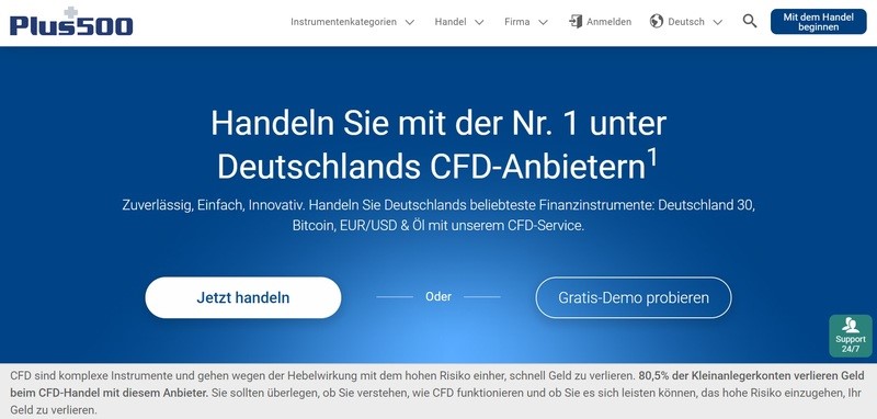 CFD-Handel bei Plus500
