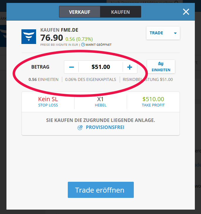 eToro Teilaktien kaufen Beispiel FME