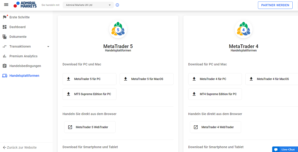 Admiral Markets Download-Option für den MetaTrader 4 und 5