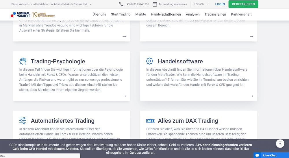 Admiral Markets bietet u.a. Informationen über die Handelssoftware.