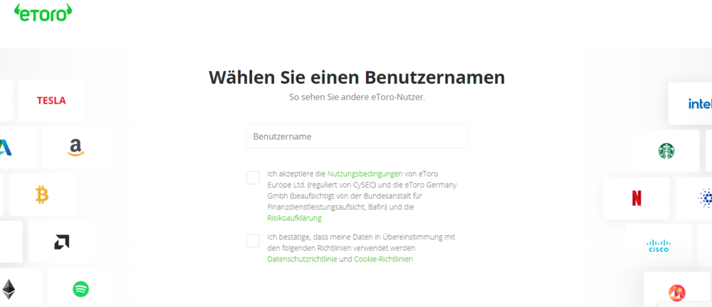 eToro Benutzernamen wählen