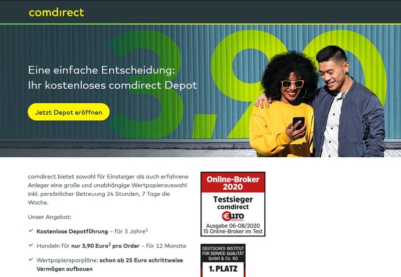 comdirect Depot Webseite - Direktbank Vergleich