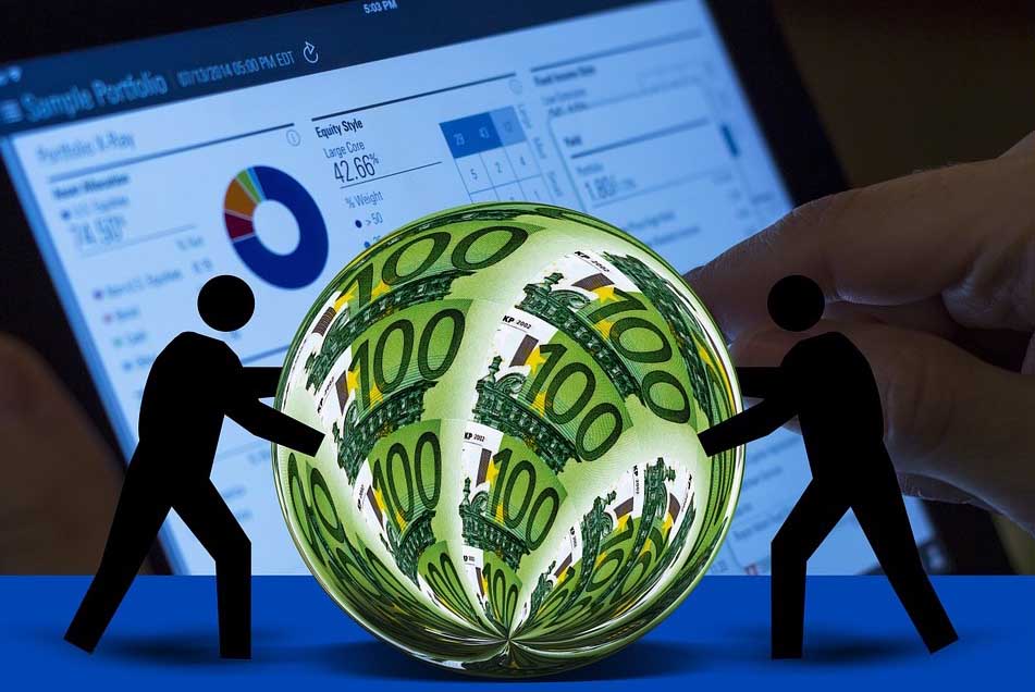 Zwei Grafik-Figuren schieben eine Kugel aus 100 - Dax 40