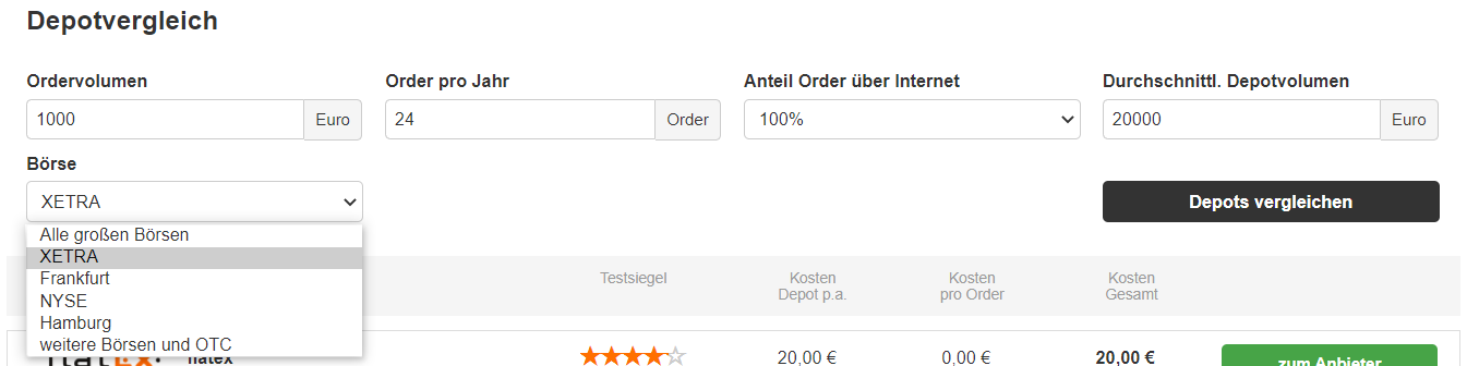 Schritt für Schritt 5 - Depotgebühren Vergleich