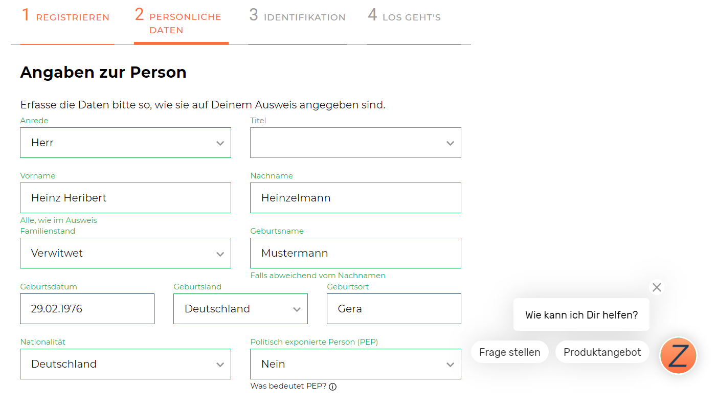 finanzen.net zero Angaben zur Person - Depot eröffnen