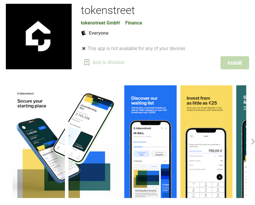 Screenshot tokenstreet App in Google Play